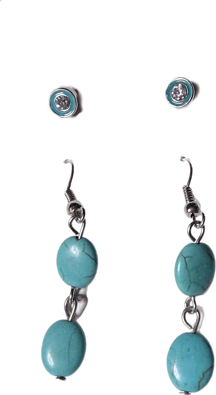 Turquoise Tone Earring Set Dangles & Studs 2 Pairs